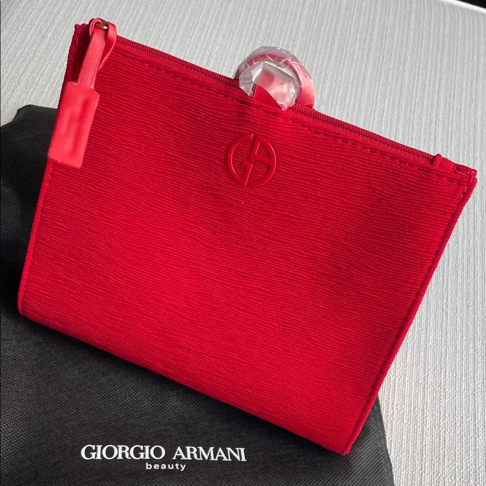 Giorgio Armani Red Zip Cosmetic Pouch clutch